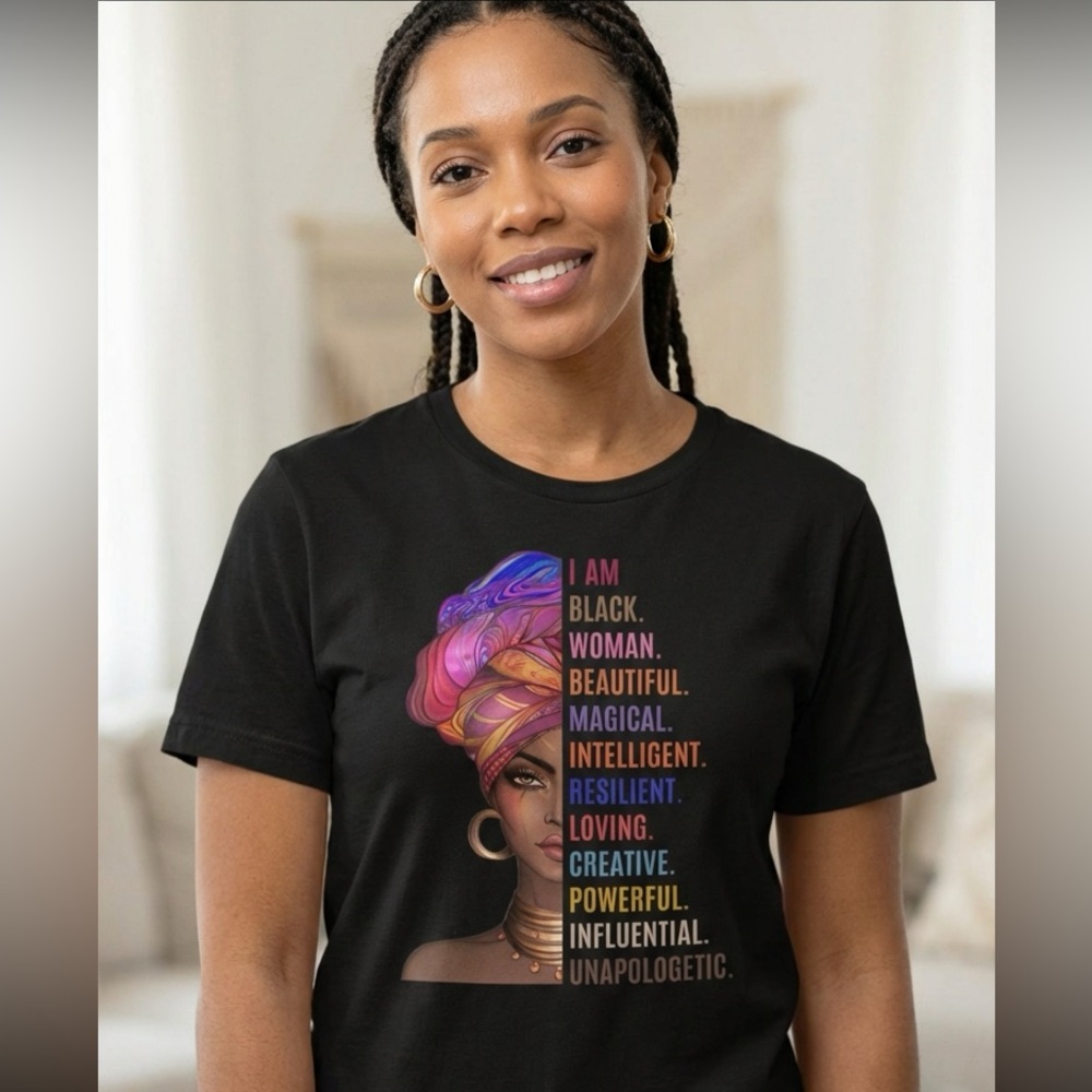 Black “I Am Black Woman” Affirmation Graphic Tee | Passion of Essence | Unisex
